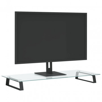 Suport de monitor, negru, 80x35x8 cm, sticlă securizată/ metal - Img 3