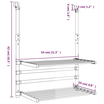 Suport de uscare pentru balcon, 54x25x42 cm, aluminiu - Img 7