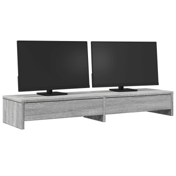 Suport monitor cu sertare sonoma gri 100x27x15cm lemn prelucrat - Img 3