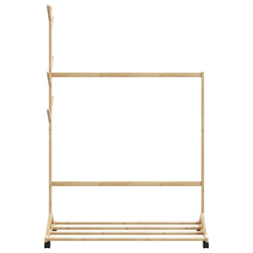 Suport pentru haine cu cârlige și roți 100x35x157 cm bambus - Img 4