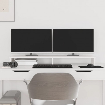 Suport pentru monitor, alb, 100x27x10 cm, lemn masiv pin - Img 1