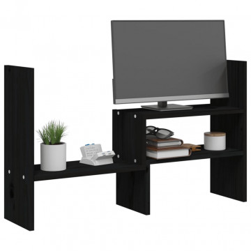 Suport pentru monitor, negru, (39-72)x17x43 cm, lemn masiv pin - Img 4