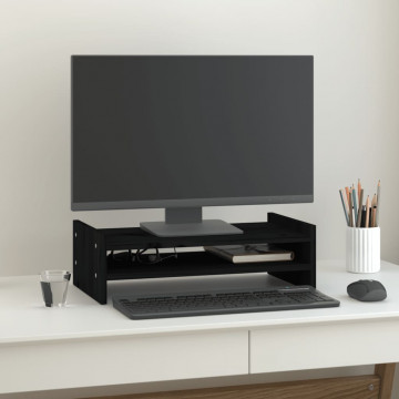 Suport pentru monitor, negru, 50x27x15 cm, lemn masiv de pin - Img 1