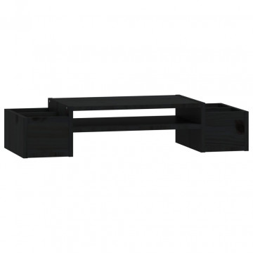 Suport pentru monitor, negru, 70x27,5x15 cm, lemn masiv de pin - Img 2