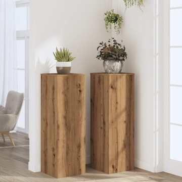 Suporturi plante, 2 buc., stejar artizanal, 33x33x100 cm, lemn - Img 3