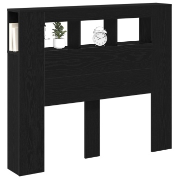 Tablă de cap pentru depozitare cu lumini LED, stejar negru, 120x18,5x103,5 cm - Img 2