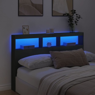 Tăblie cu dulap și LED, negru, 160x17x102 cm - Img 4