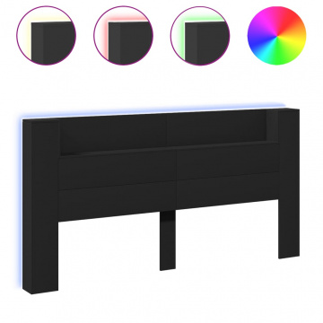 Tăblie cu dulap și LED, negru, 200x16,5x103,5 cm - Img 2