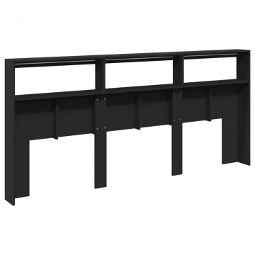 Tăblie cu dulap și LED, negru, 220x17x102 cm - Img 7
