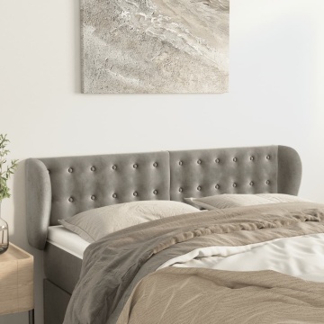 Tăblie de pat cu aripioare gri deschis 147x23x78/88 cm catifea - Img 1