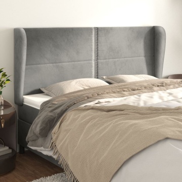 Tăblie de pat cu aripioare gri deschis 183x23x118/128cm catifea - Img 1