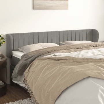 Tăblie de pat cu aripioare gri deschis 183x23x78/88 cm catifea - Img 1
