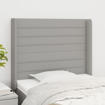 Tăblie de pat cu aripioare gri deschis 93x16x118/128 cm textil - Img 1