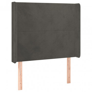 Tăblie de pat cu aripioare gri închis 103x16x118/128 cm catifea - Img 2