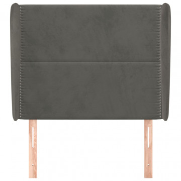 Tăblie de pat cu aripioare gri închis 103x23x118/128 cm catifea - Img 2