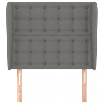 Tăblie de pat cu aripioare gri închis 103x23x118/128 cm textil - Img 3