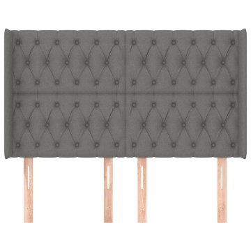 Tăblie de pat cu aripioare gri închis 147x16x118/128 cm textil - Img 3