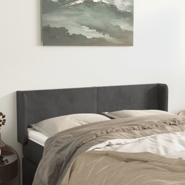 Tăblie de pat cu aripioare gri închis 147x16x78/88 cm catifea - Img 1