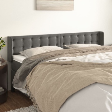 Tăblie de pat cu aripioare gri închis 163x16x78/88 cm catifea - Img 1
