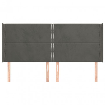 Tăblie de pat cu aripioare gri închis 203x16x118/128 cm catifea - Img 3