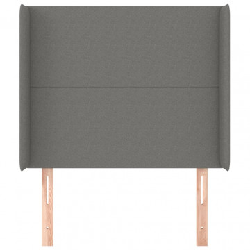 Tăblie de pat cu aripioare gri închis 93x16x118/128 cm textil - Img 3