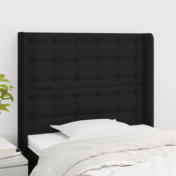 Tăblie de pat cu aripioare, negru, 103x16x118/128 cm, textil - Img 1