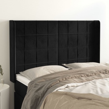 Tăblie de pat cu aripioare, negru, 147x16x118/128 cm, catifea - Img 1