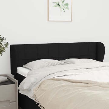 Tăblie de pat cu aripioare negru 147x23x78/88 cm textil - Img 1