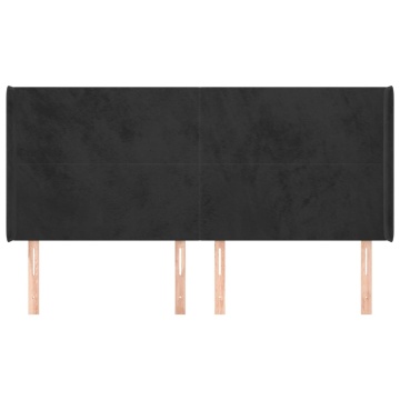 Tăblie de pat cu aripioare, negru, 183x16x118/128 cm, catifea - Img 3