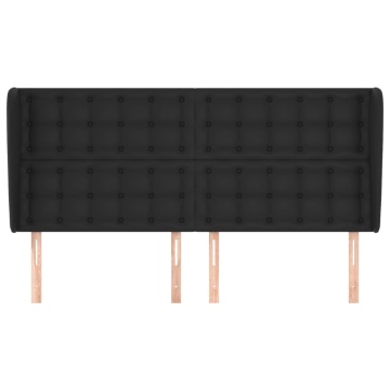 Tăblie de pat cu aripioare, negru, 183x23x118/128 cm, piele eco - Img 4