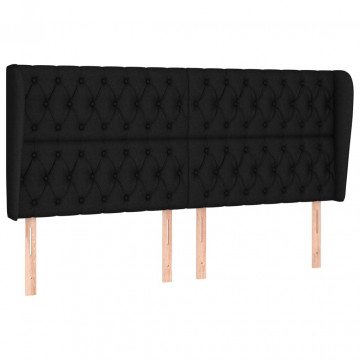Tăblie de pat cu aripioare, negru, 203x23x118/128 cm, textil - Img 2