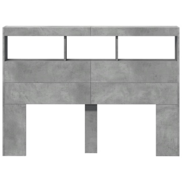 Tăblie de pat cu dulap și LED, gri beton, 140x17x102 cm - Img 5