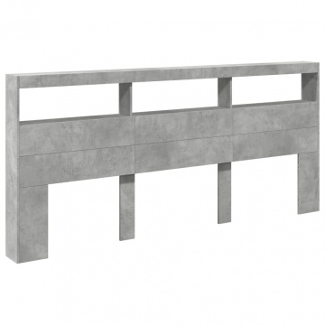 Tăblie de pat cu dulap și LED, gri beton, 220x17x102 cm - Img 3