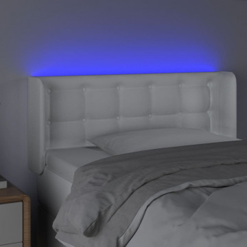 Tăblie de pat cu LED, alb, 103x16x78/88 cm, piele ecologică - Img 4