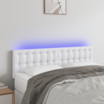 Tăblie de pat cu LED, alb, 144x5x78/88 cm, piele ecologică - Img 1