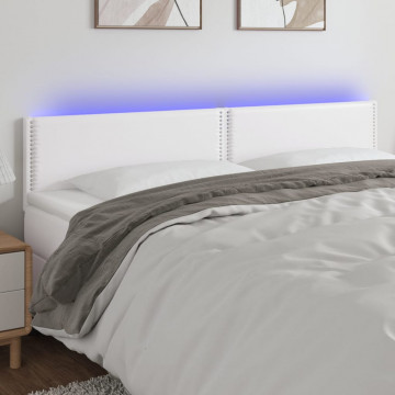 Tăblie de pat cu LED, alb, 180x5x78/88 cm, piele ecologică - Img 1