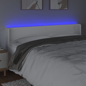 Tăblie de pat cu LED, alb, 183x16x78/88 cm, piele ecologică - Img 4
