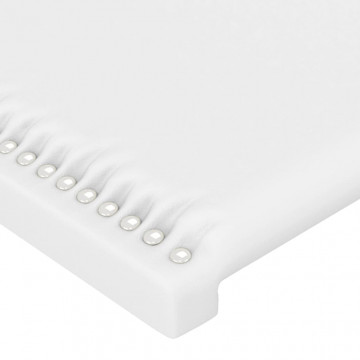 Tăblie de pat cu LED, alb, 203x16x118/128 cm, piele ecologică - Img 6
