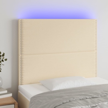 Tăblie de pat cu LED, crem, 100x5x118/128 cm, textil - Img 1