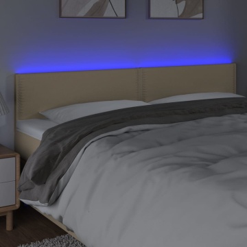 Tăblie de pat cu LED, crem, 200x5x78/88 cm, textil - Img 3