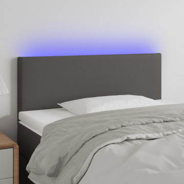 Tăblie de pat cu LED, gri, 100x5x78/88 cm, piele ecologică - Img 1