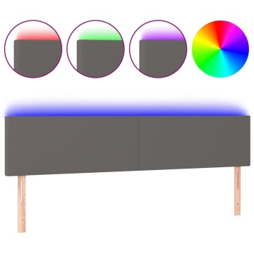 Tăblie de pat cu LED, gri, 180x5x78/88 cm, piele ecologică - Img 2