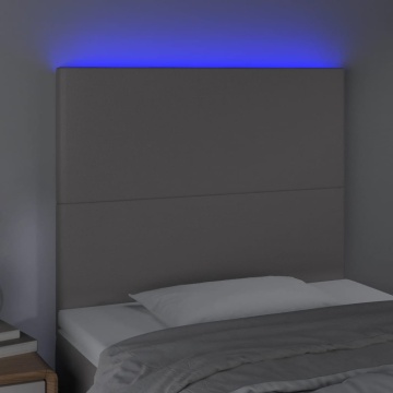 Tăblie de pat cu LED, gri, 90x5x118/128 cm, piele ecologică - Img 3