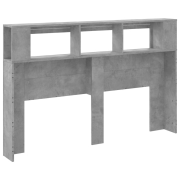 Tăblie de pat cu LED, gri beton, 160x18,5x103,5 cm, lemn - Img 7