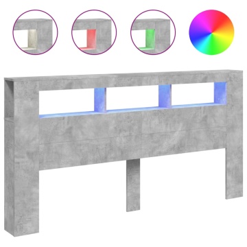 Tăblie de pat cu LED, gri beton, 200x18,5x103,5 cm, lemn - Img 2