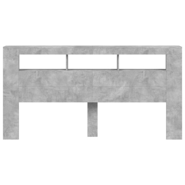 Tăblie de pat cu LED, gri beton, 200x18,5x103,5 cm, lemn - Img 8