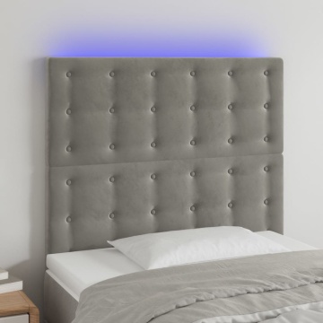 Tăblie de pat cu LED, gri deschis, 100x5x118/128 cm, catifea - Img 1