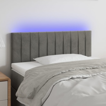 Tăblie de pat cu LED, gri deschis, 100x5x78/88 cm, catifea - Img 1
