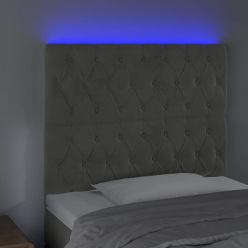 Tăblie de pat cu LED, gri deschis, 100x7x118/128 cm, catifea - Img 3