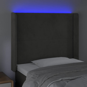 Tăblie de pat cu LED, gri deschis, 103x16x118/128 cm, catifea - Img 4